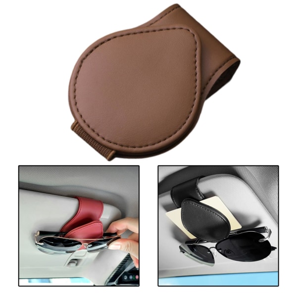 Solglasögonhållare Organizer Väska Bil Visir Solglasögon Clip för Pen Portable Brown