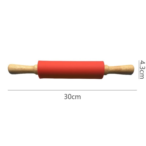 Non-stick silikonkavel med trähandtag för degbakning 30cm Red