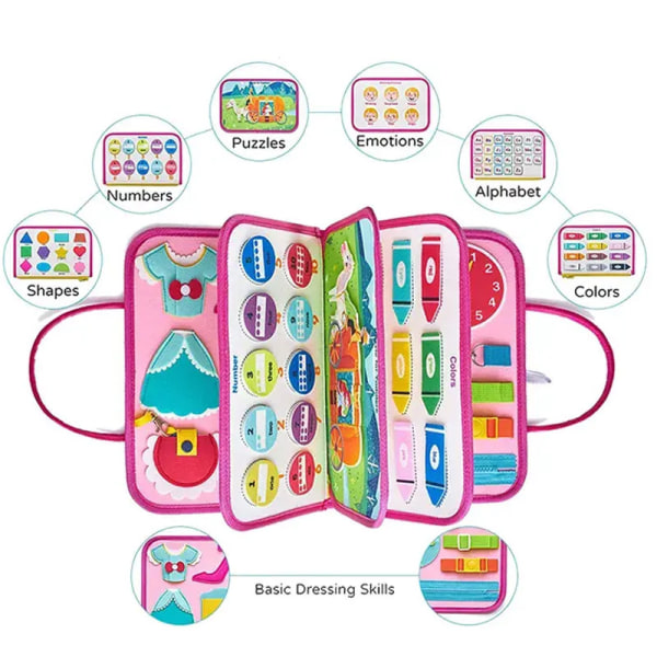 Förskolelärande leksaker för småbarn Sensorisk aktivitetstavla för småbarn 1-4 Busy Board Tjäna för att leva rosa
