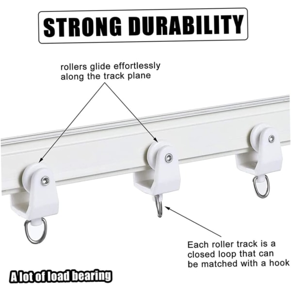 Takgardinskena Flexibel böjbar gardinspårrullar Plastdraperiskena Glidglider vit