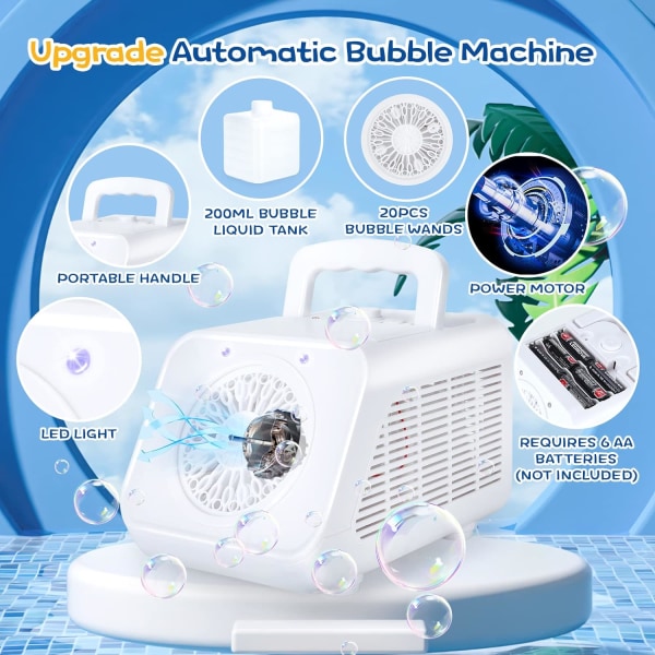 Bubble Machine LED Bärbar Bubble Machine för barnfester Bröllop Black