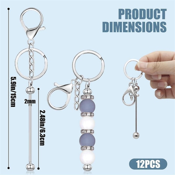 12 st Beadable Keychain Bars för Pärlor Tomma Nyckelringar Metall Pärlor