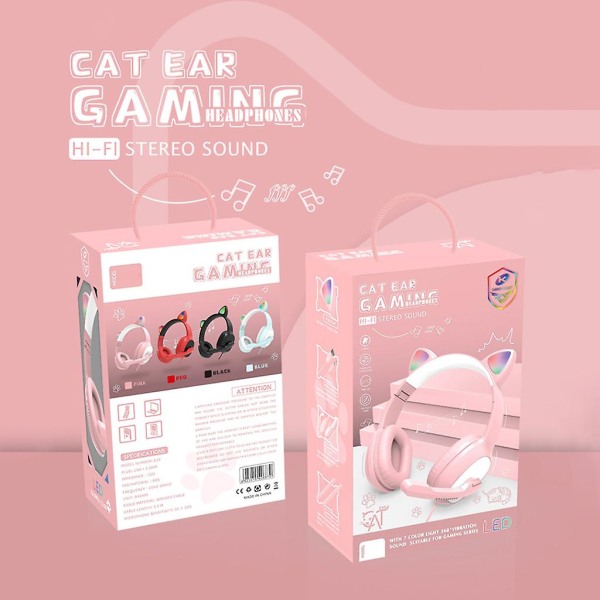 Gaming Headset För Gilrs Boys Pc Stereo Gaming Hörlurar USB Mic For Cat Ear Pink