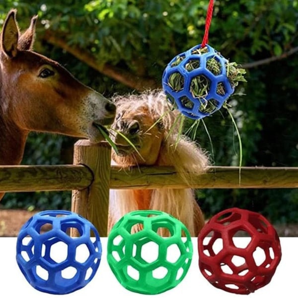 Häststalltillbehör - Kul godisboll med rep för hömatning och träning blue