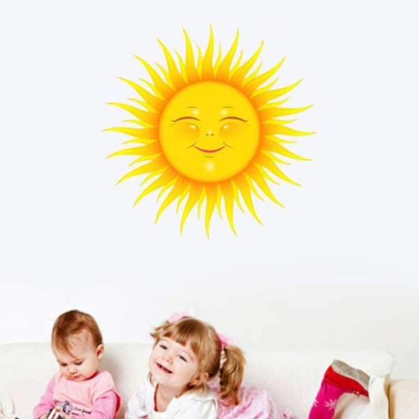 Tecknade solväggdekaler klistermärke Dekorkonst Peel and Stick Väggkonst klistermärken Dekordekoration för vardagsrummet gul