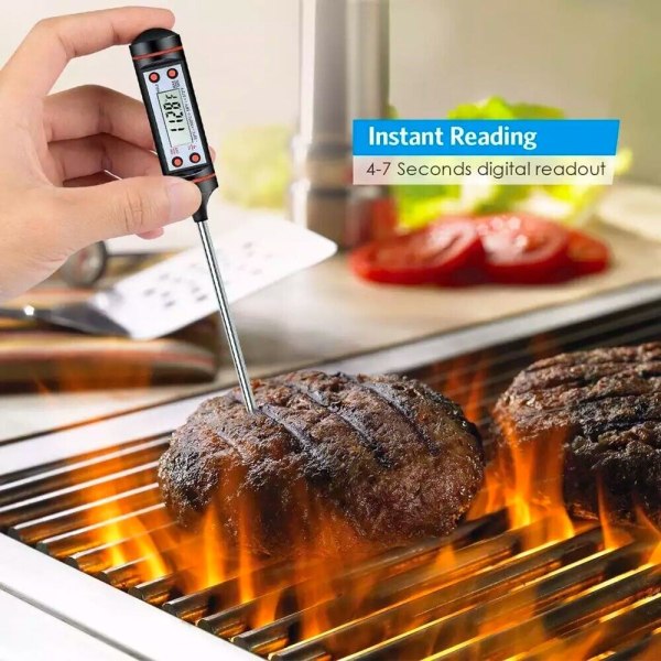 Kötttermometer Digital matsond Matlagning Kött BBQ Kökstemperatur svart