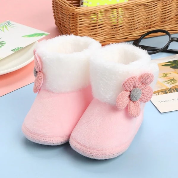 Nyfödda baby flickor pojkar mjuka stövlar enfärgade pompom snöstövlar inf F08758-K 0-6 Months