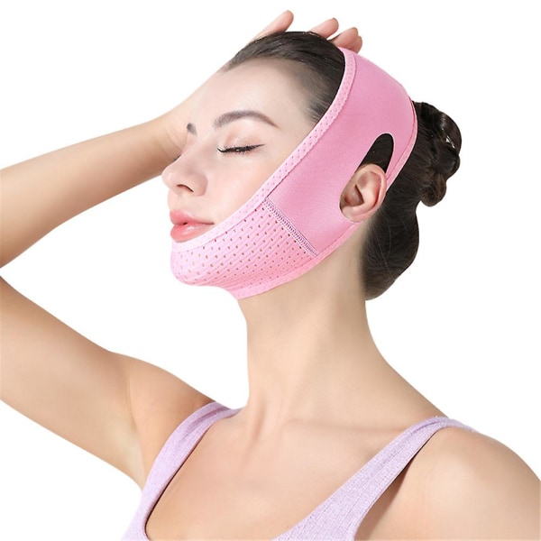 Återanvändbar V-lyft ansiktsmask för ansiktslyftning, dubbelhakreducerare Pink