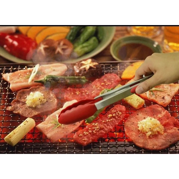 Cuisine Kökstång Silikontång Värmebeständigt handtag med lätt grepp Halkfri Smart Locking Köktång i rostfritt stål (röd) 7 tum röd