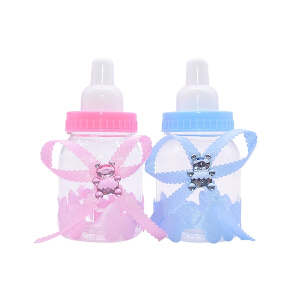 Påfyllningsbara flaskor för baby shower gynnar blå rosa festdekor flicka pojke 12 st Pink