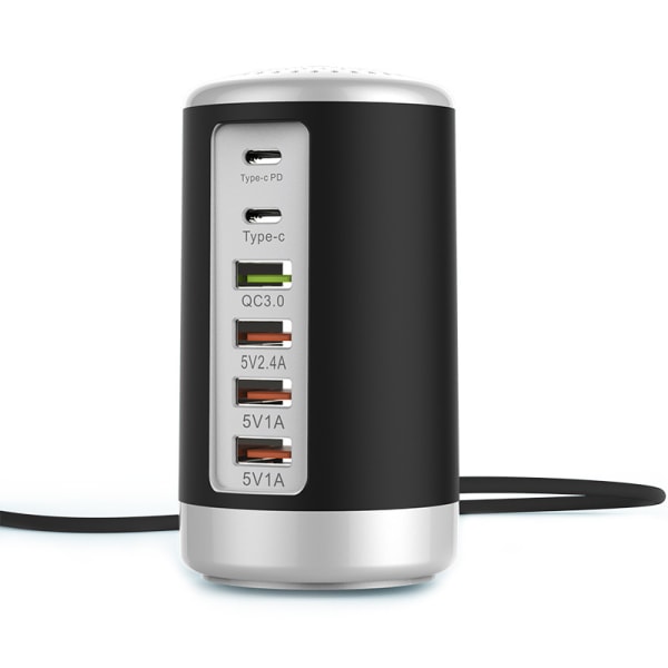 6-portars USB Laddningsstation Hub Tower Desktop Mobiltelefon Laddare Organizer Black EU Plugs