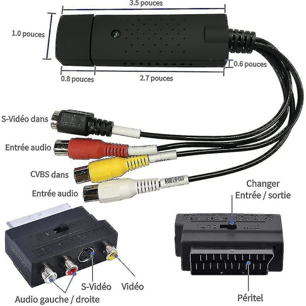 Redigerar video från vilken analog källa som helst, inklusive Vhs Dvd Vcr Crjjkoy Cctv-kabel och adapter USB Audio Video Converter Vhs to Digital Converter svart