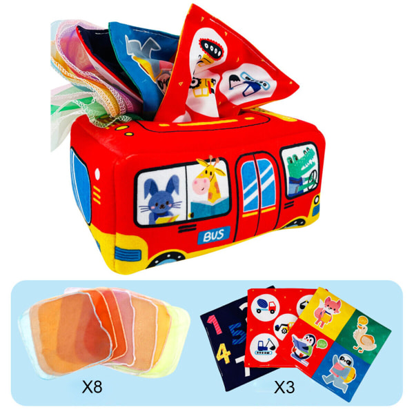Baby Tissue Box Sensorisk leksak Magic Crinkle Tissues Färgglad Scarve Förskola Bus