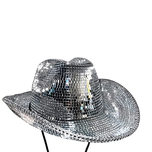Discoboll Cowboyhatt Bachelorette Bachelorette Mössa Hatt Spegelboll Cowboyhatt Kvinnor Glittrande Glitter Space Hat silver