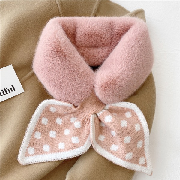 Kvinnor Plysch Scarf Bow Faux Fur Krage Hals Stickad Ull Halsdukar Sjal Varm Wrap Pink