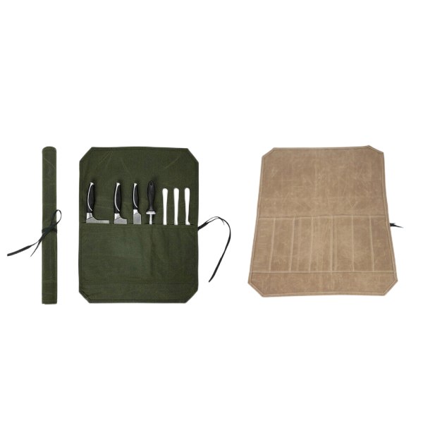 Bestick förvaringsväska Set Bärbar Roll up Pouch Väska Case Camping Outdoor Green