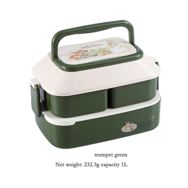 2-lagers 3 fack Lunchbox för barn Vuxen matbehållare förvaring Bento Box Green