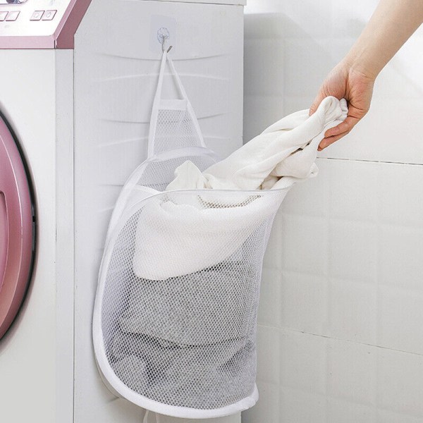 Stor hopfällbar tvättkorg tvättkläder förvaringsväska korg nätkorg Gray