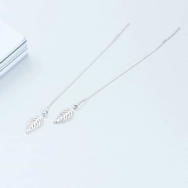 Boho Minimalist Lon Thin Linear 926 Sterlin Leaves Danle Earrin