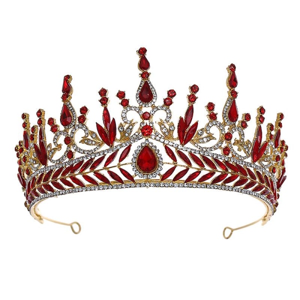 Vintage Röd Tiara Dam Barock Queen Tiara Crown Bridal Cryst