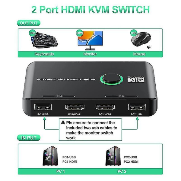 4k Kvm-switch Usb-kompatibla switchar för 2 datorer Dela nyckel