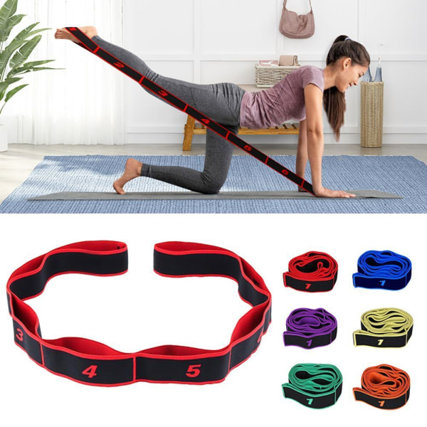 Yogabälte med 8 slingor Gymnastik Dans Stretch Band Träning Elastiskt bälte Gray