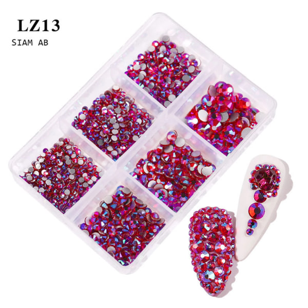 6Grids Kit Nageldekoration Mix Storlek Nagel Diamant Flatback Rhines LZ13