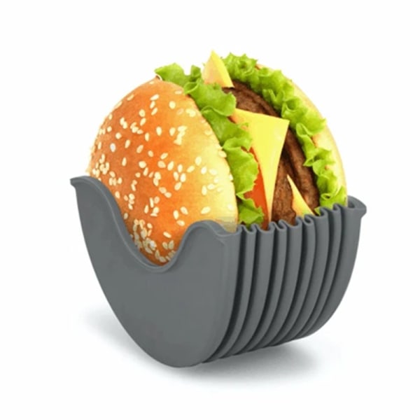 2X Justerbar Burgerhållare Silikon Återanvändbar Hamburgerhållare Lätt att rengöra Grey
