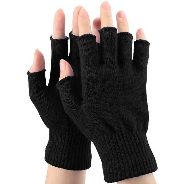 Halvfingerhandskar Vinter fingerlösa handskar Stickade unisex Black
