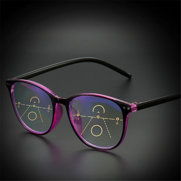Progressiva multifokala glasögon för kvinnor och män, blått ljusblockerande läsglasögon Red-black Strength 3.0X