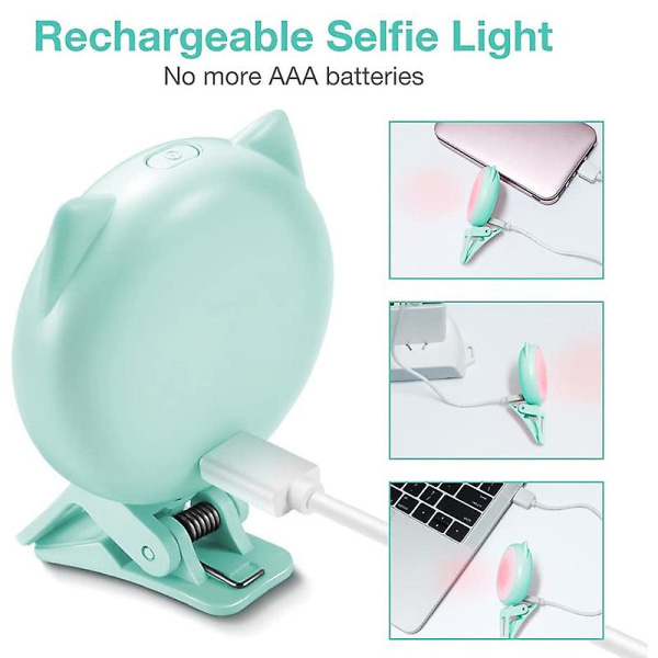 Ring Light Selfie Clip, Mini Uppladdningsbar 9-nivå Dimbar Brigh