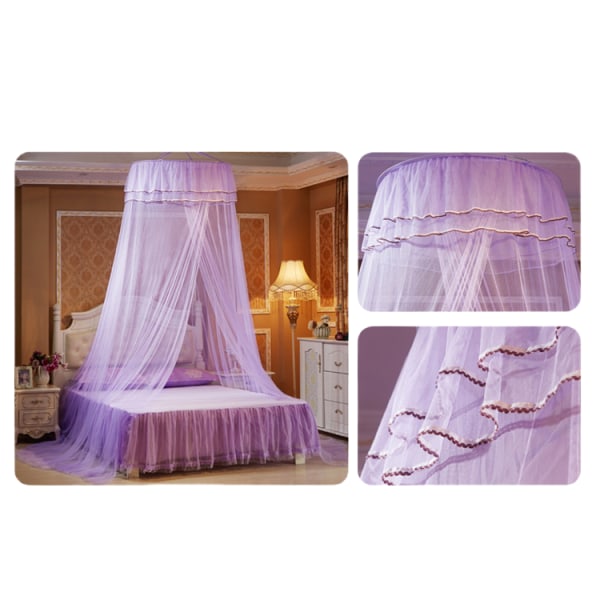 Myggnät Dome Sänghimmel Spets Nät Mesh Princess Sängkläder Draperingar Överdrag Purple