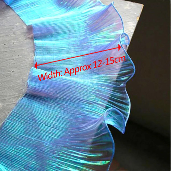 Spetskant Organza Tyg Mermaid Ruffled Transparent Iridescent Blue 1 Yard