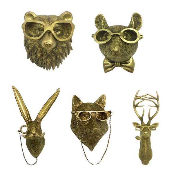 Väggmonterad skulptur av djurhuvud, väggdekor i harts, djurhänge Deer