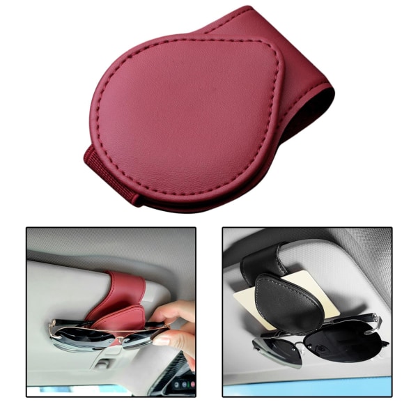 Solglasögonhållare Organizer Väska Bil Visir Solglasögon Clip för Pen Portable Red