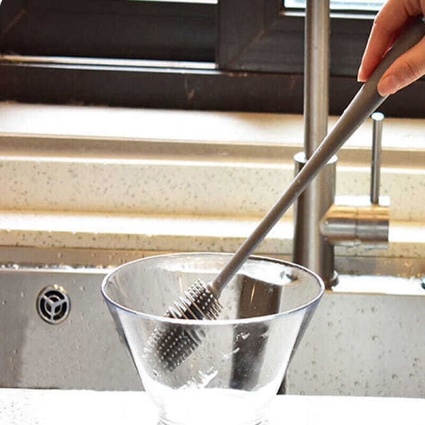 2PCS Silikonflaskborste Koppskrubb Baby Glasrengörare Köksrengöringsverktyg grå