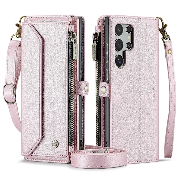 Crossbody plånboksfodral för Samsung Galaxy S24 Ultra, magnetiskt Pink