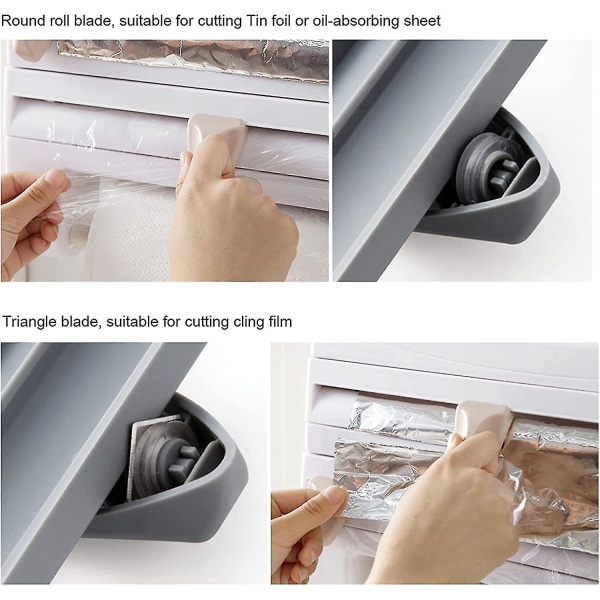 4 i 1 väggmonterad köksrullehållare Klar matfilm En QQQ hängande hushållspappershållare grå
