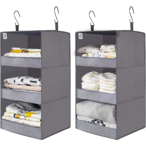 Hängande förvaringsorganisator för 3 hyllplan med 1 hängande garderob Ash Grey 3 Shelf - 1 Pack