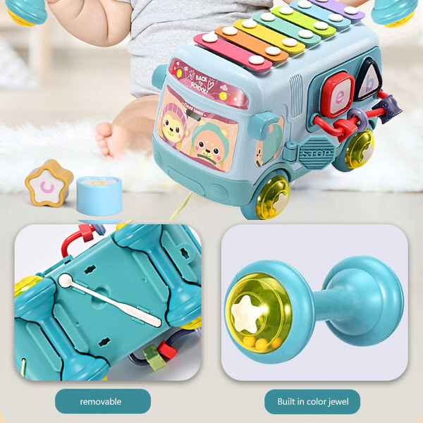 Baby Early Learning Toy Bus småbarn Xylofon Musik förskolepresent Barn Blue