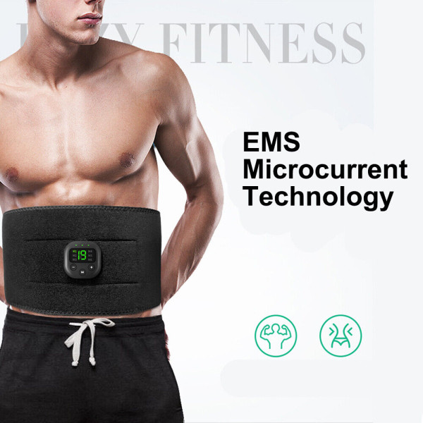 EMS Abdominal Muskeltoningstränare ABS Elektrisk Stimulator Toner Fitnessbälte svart