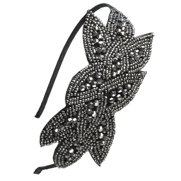 Pannband 1920-tal Gatsby Leaf Beaded Damhåraccessoar för kostymfest (grå) svart