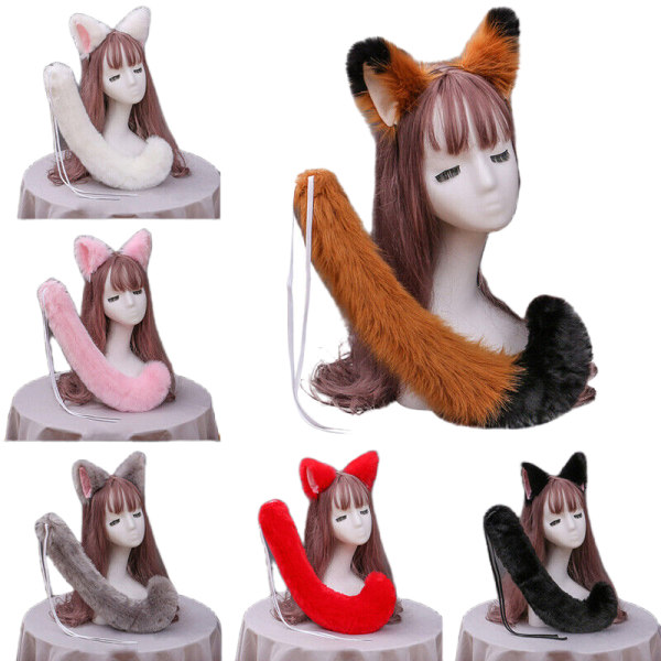 Fox Ears Tail And Wolf Holo Plysch Anime Cosplay Set Rekvisita Kostym Party Performance Pink