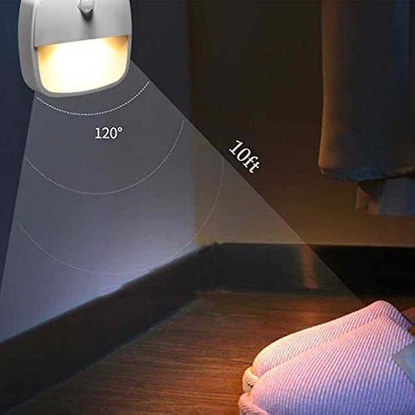 Stick-on nattljus Rörelsesensor Nattljus Rörelsesensor Lampor Inomhus batterilampa för skåp Garderob Hylla Toaletttrappa Varm vit vit