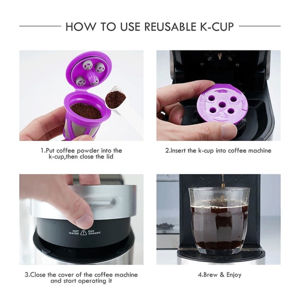 4st för K-kopp påfyllningsbar kaffekapsel Återanvändbart filter, c