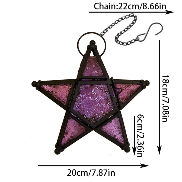 Antik järnkonst Målat glas Vindlampa Ljusstake Pentagona purple