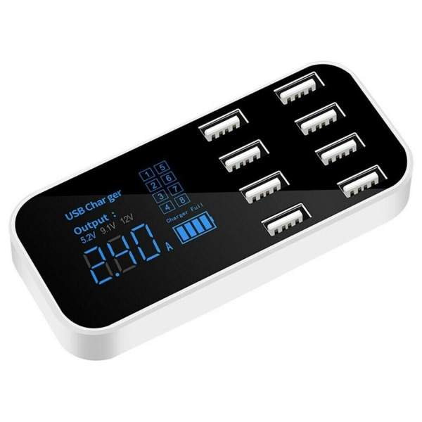 8-portars snabb billaddare Multi USB LCD-skärm 12V telefonhubb för surfplatta svart