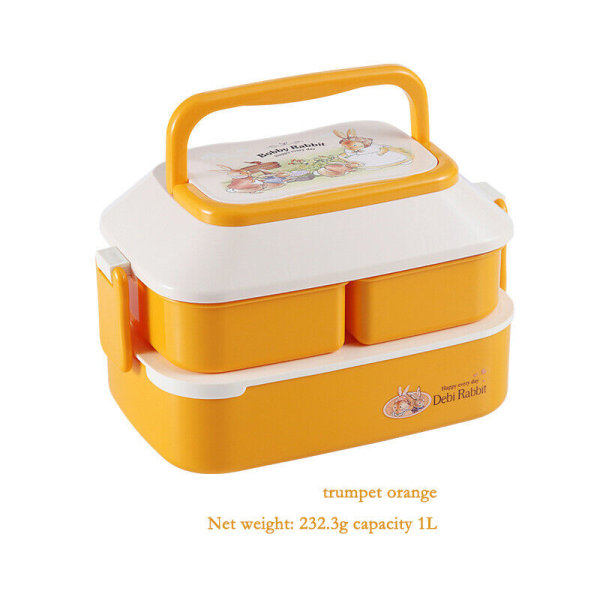 2-lagers 3 fack Lunchbox för barn Vuxen matbehållare förvaring Bento Box Orange