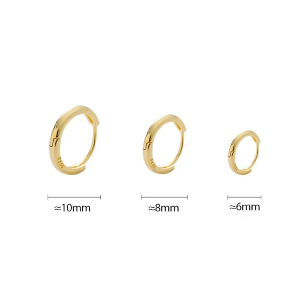2 Par Minimalistiska Huggie Hoop Örhängen Guld Små runda örhängen 6mm/8mm/10mm/12mm Gold 10mm