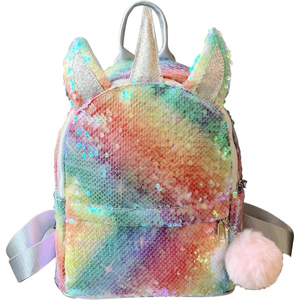 Mini Sequin Ryggsäck Enhörning för Flickor Rainbow Shiny School Bac